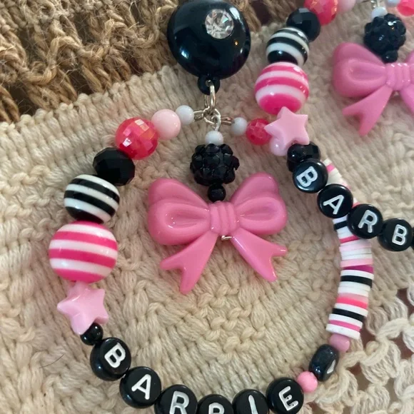 Barbie pink black heart Ken love  hoop rose black pink glam earrings doll dream - Picture 3 of 3